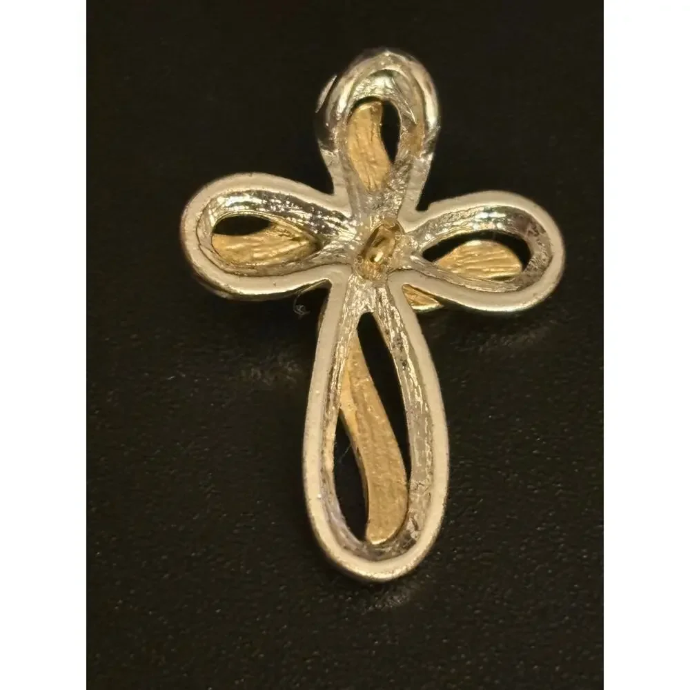 Vintage Two Tone Rhinestone Cross Pendant